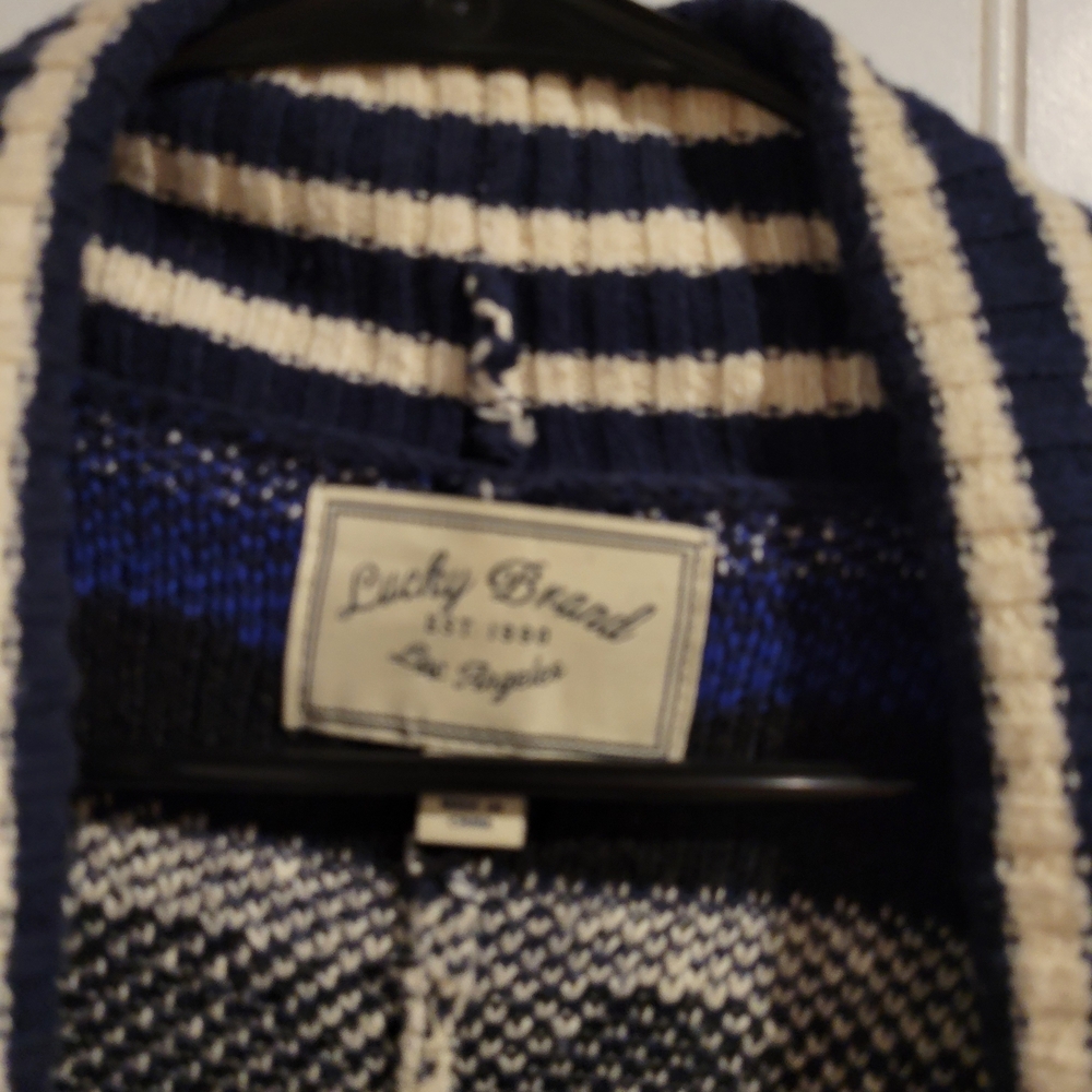 Lucky Brand Blue Cream Tribal Open Sweater Size Medium - Picture 4 of 12